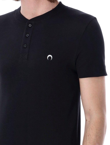 Marine Serre Logo Motif Embroidered Collarless Polo Shirt