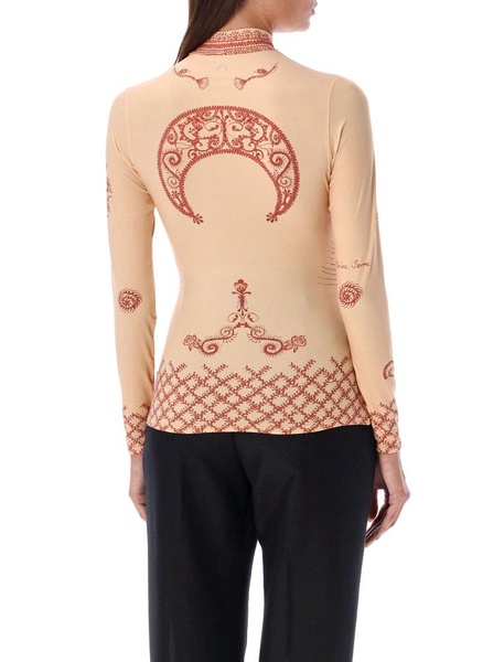 Marine Serre High-Neck Lycra Henna Printed Top