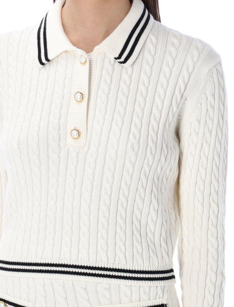 Alessandra Rich Cropped Cable-Knitted Polo Jumper