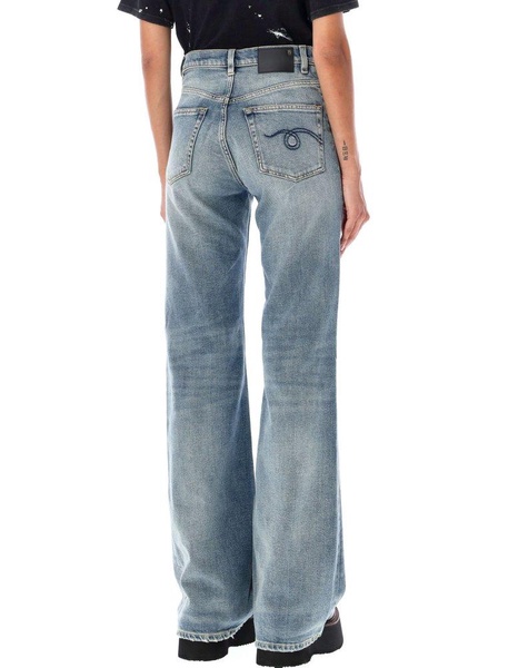 R13 Jane Crackled-Effect High Waist Wide-Leg Jeans