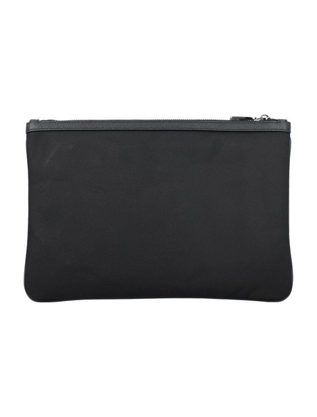 Black Clutch With Logo Plaque In Hammered Leather And Nylon Man