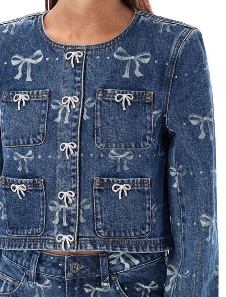 Self-Portrait Bow-Embellished Denim Jacket