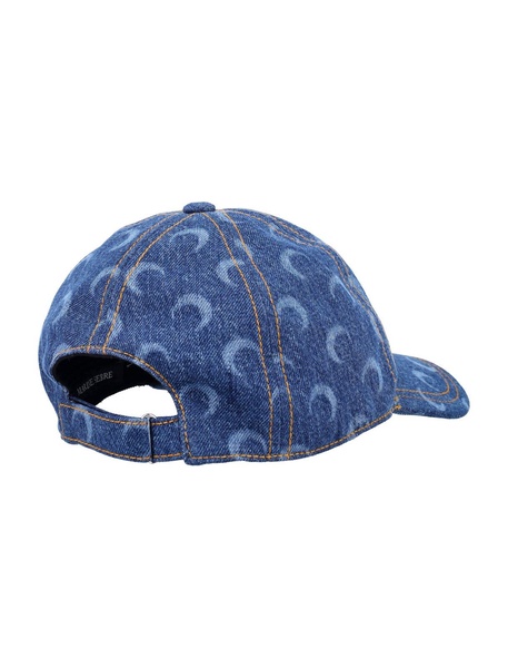 All-over Crescent Moon Printed Denim Baseball Cap