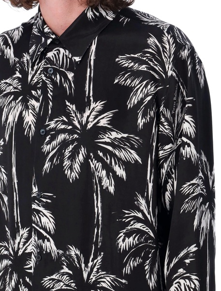 BALMAIN Men's Satin Palm Print Button-Up Shirt