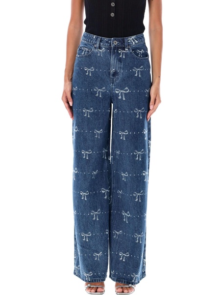 Self-Portrait Printed Bow Jeans