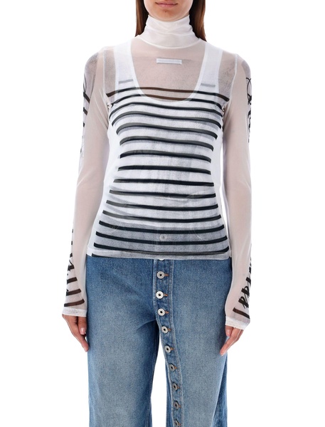 JEAN PAUL GAULTIER Sleek Feathered Striped Turtleneck Top