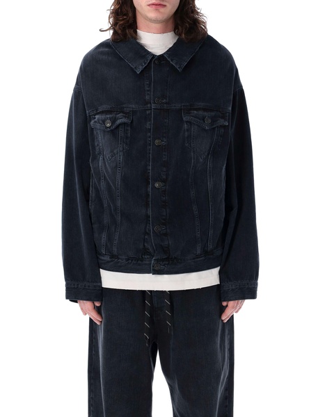 BALENCIAGA Men's Off-Shoulder Black Denim Jacket for SS24