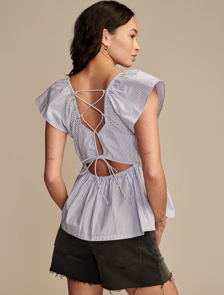 women's puff sleeve baby doll laced back shirt