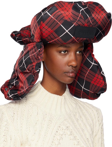 Red & Black Nylon Chapka Printed Tartan Aviator Hat