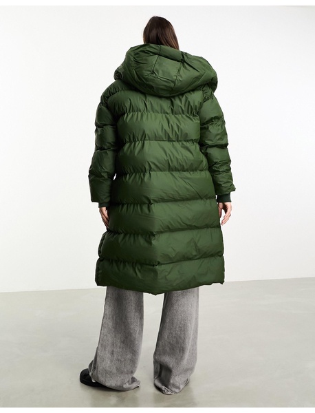 Noisy May Droplets longline padded coat with oversized hood in green