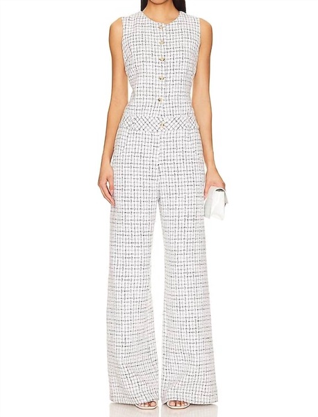 tori tweed jumpsuit in white/black