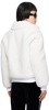 White Spread Collar Faux-Fur Jacket