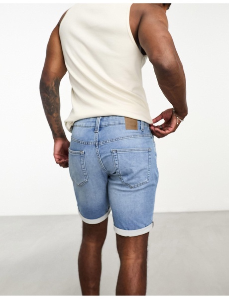 Only & Sons denim shorts in mid blue