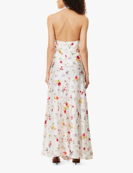 Floral-print halterneck silk-satin midi dress