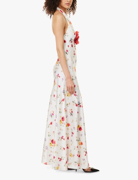 Floral-print halterneck silk-satin midi dress