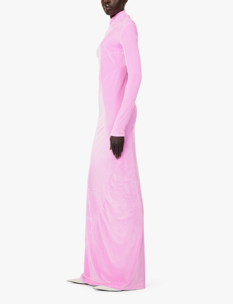 Asymmetric long-sleeve stretch-velour maxi dress