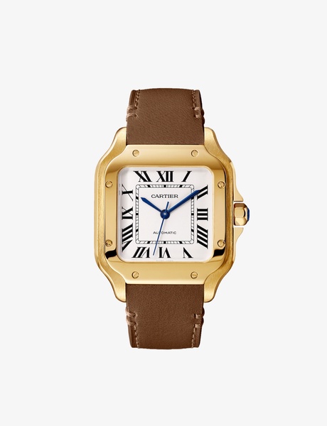 CRWGSA0043 Santos Cartier medium 18ct yellow-gold, sapphire and leather watch