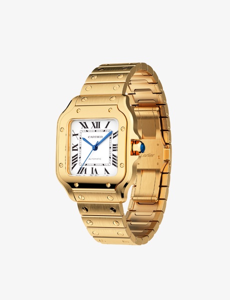 CRWGSA0043 Santos Cartier medium 18ct yellow-gold, sapphire and leather watch