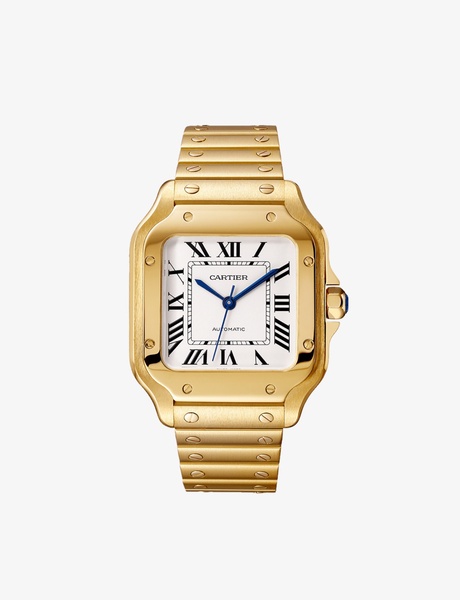 CRWGSA0043 Santos Cartier medium 18ct yellow-gold, sapphire and leather watch