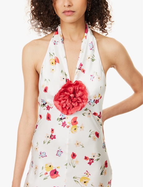 Floral-print halterneck silk-satin midi dress