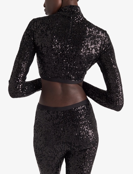 Sequin-embellished turtleneck woven top