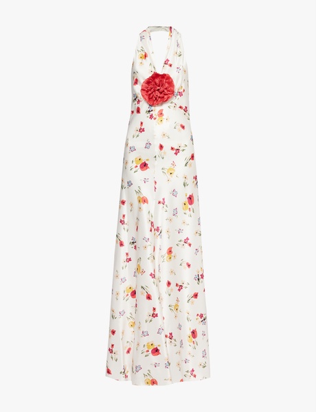 Floral-print halterneck silk-satin midi dress