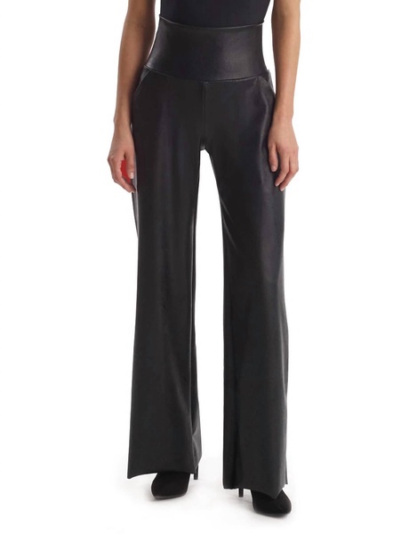 faux leather wide leg pant in black