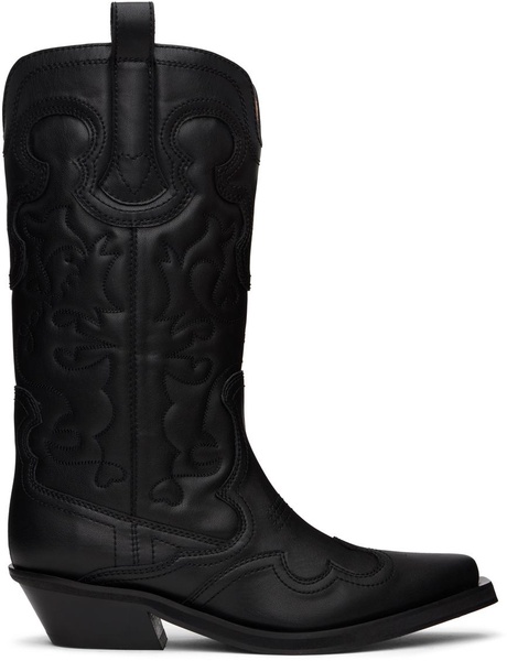 Black Mid Shaft Embroidered Western Boots