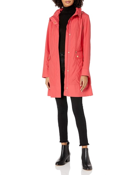 Cole Haan Women's Packable Hooded Rain Jacket with Bow