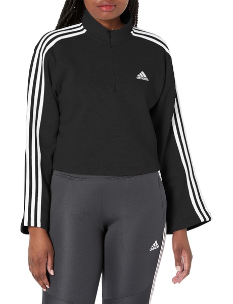 adidas Women's Essentials 3-Stripes Open Hem Quarter-Zip Fleece