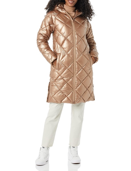 Amazon Essentials Women's Heavyweight Diamond Quilted Knee Length Hooded Puffer Winter Coat