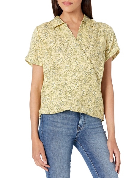 Lucky Brand Women's Short Sleeve Surplice Button Down Blouse