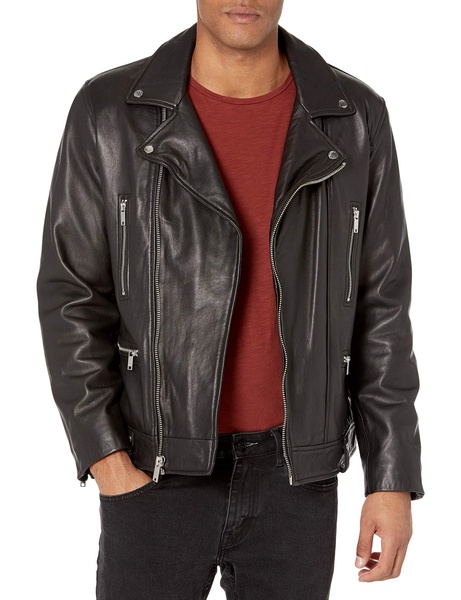 DKNY Mens Asymmetrical Leather Moto Jacket