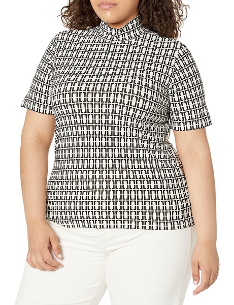 Anne Klein Women's Plus Size Chainlink Mock Nk Ss Top Wht/Anne B