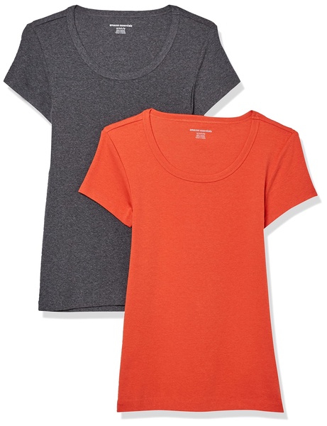 Amazon Essentials Women's Slim-Fit Cap-Sleeve Scoop Neck T-Shirt, Pack of 2