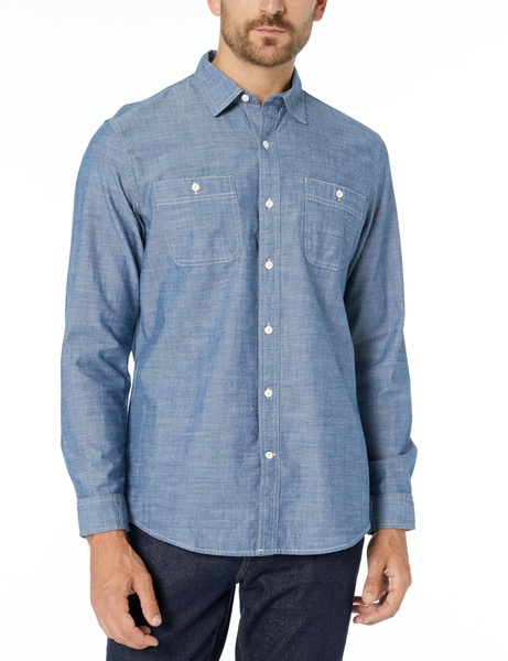 Amazon Essentials Men's Regular-Fit Long-Sleeve Chambray Shirt