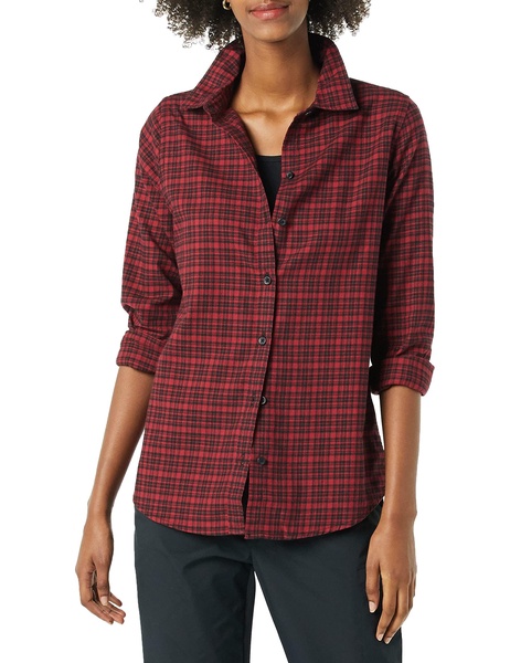 Amazon Essentials Women's Classic-Fit Long-Sleeve Lightweight Plaid Flannel Shirt