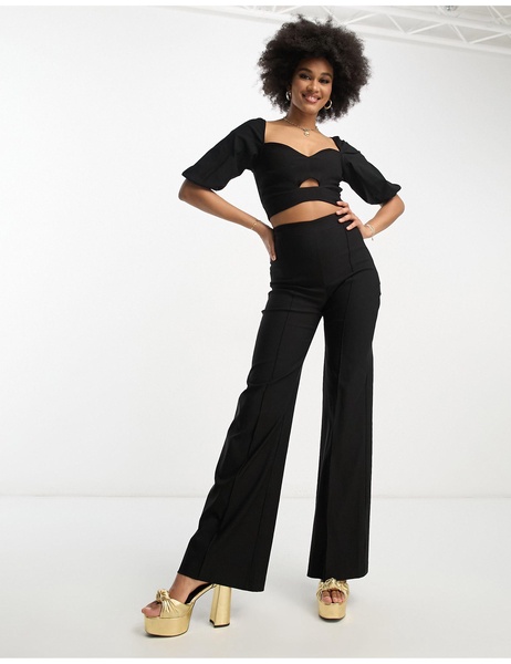 Vesper Tall puff sleeve crop top in black - part of a set