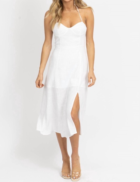 bustier halter linen midi dress in ivory