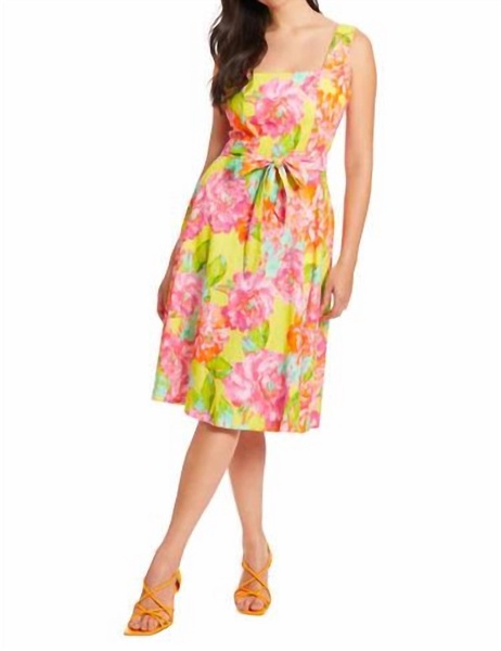 carmella fit & flare dress in yellow / pink