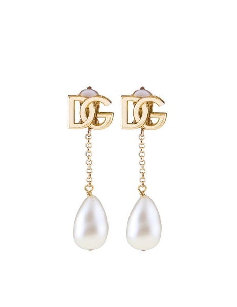 Dolce & Gabbana Drop Earrings With Pearls And Dg Logo