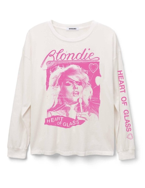 women blondie heart of glass flyer long sleeve merch tee in vintage white