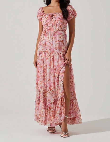 roseline off shoulder floral maxi dress in pink orange