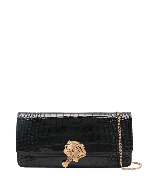 Embossed Crocodile Leather Shoulder Bag With Tiger Jewel