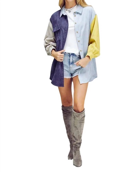 patrice colorblock oversized shirt in blue multi