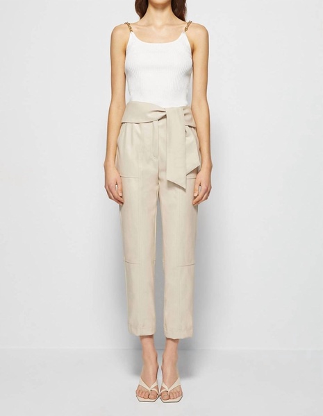 tessa vegan leather tie waist pant in egret