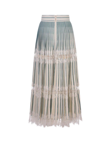 Knit And Lace Midi Skirt In Bianco E Blue Gin