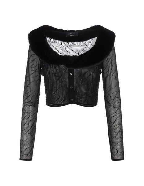 Blumarine Logo Embroidered Cropped Cardigan