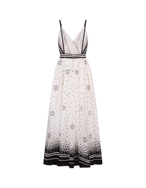 Moon Printed Cotton Dress In White And Black