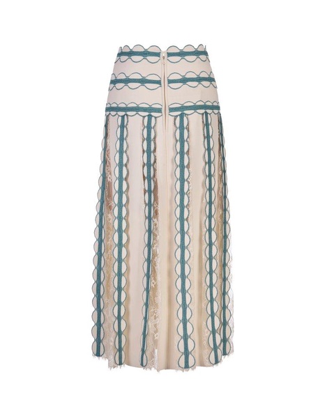 Knit And Lace Midi Skirt In White And Blue Gin